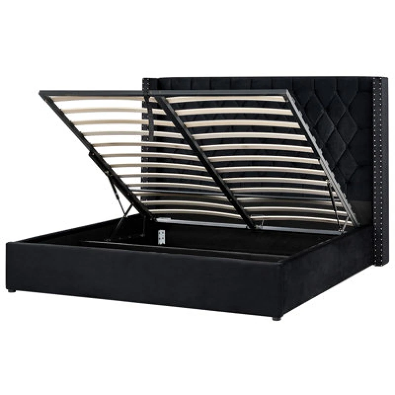 Image of Beliani Ottoman Bed Velvet Lubbon 180 X 200 Cm (Eu Super King) Black