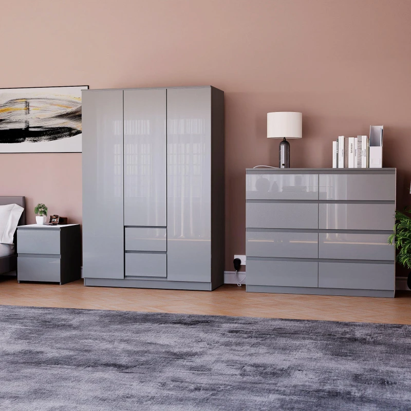 Image of Lassic Vida Designs Glinton Gloss 3 Piece Bedroom Set 10 Grey unisex 3 Piece
