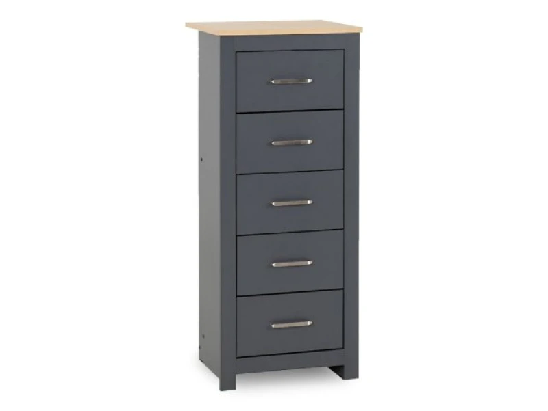 Image of Seconique Portland Grey and Oak 5 Drawer Tall Narrow Chest of Drawers