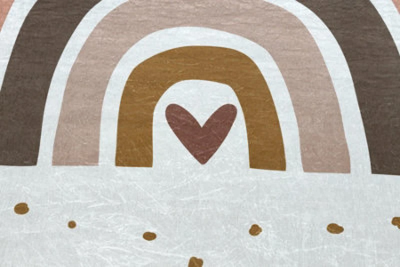 Image of RugsX Bambino 46960 Washing Carpet Rainbow, Dots For Children Anti Slip - White / Brown 80X150 Cm