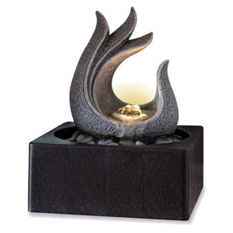 Image of Valiant Table Top Water Fountain Ornament Sculpture with Ambient LED Light and Calming Zen Light Grey