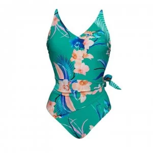 Image of Figleaves Wrap Tie Waist Swimsuit - JADE GREEN