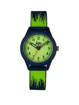 Image of Hype Hype Kids Lime Green And Navy Paint Drip Pattern Silicone Strap With Lime Green Dial
