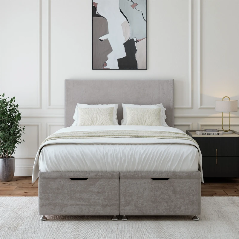 Image of Bedmaster Bedmaster Luxury Velvet Ottoman Divan Base And Plain Headboard in Light Grey Size: Small Double Light Grey Small Double Unisex 78678688964