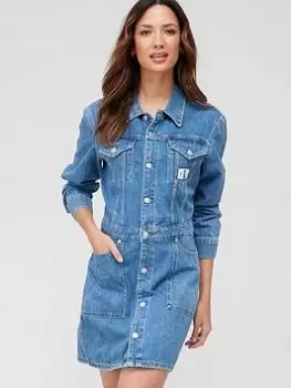 Image of Calvin Klein Jeans Trucker Denim Mini Dress - Blue Size XS, Women