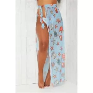 Image of I Saw It First Blue Shell Print Mesh Beach Trousers - Blue