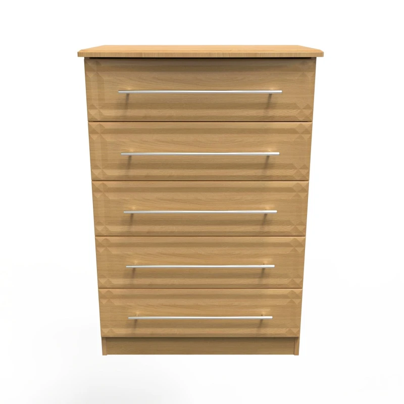 Image of Ready Assembled 2 U Hereford 5 Drawer Chest (Ready Assembled) Light Oak