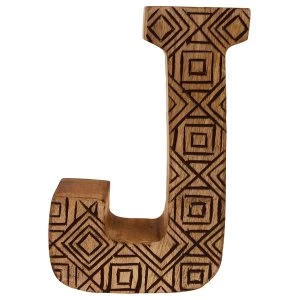 Image of Letter J Hand Carved Wooden Geometric