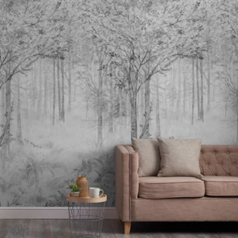 Image of Grandeco Fairytale Trees Grey 3 lane repeatable Mural 2.8 x 1.59m Grey unisex
