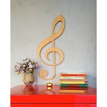 Image of Treble Clef - Natural Brown Decorative Wooden Wall Accessory