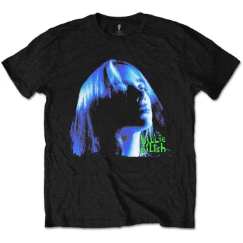 Image of Billie Eilish - Neon Shadow Blue Unisex Medium T-Shirt - Black