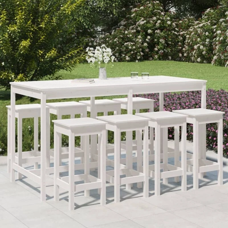 Image of VIDAXL 9 Piece Garden Bar Set White Solid Wood Pine vidaXL 8720845717315