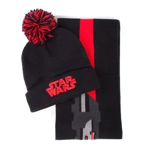 Image of Star Wars - Darth Vader Lightsabre Unisex Bobble Beanie & Scarf Gift Set - Black/Red