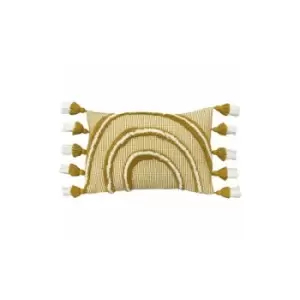 Image of Rainbow Tufted Tassel Cushion Cover (One Size) (Ochre Yellow) - Ochre Yellow - Furn