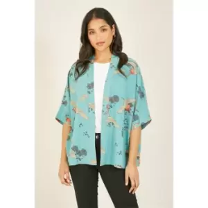 Image of Yumi Green Crane Print Kimono - Green