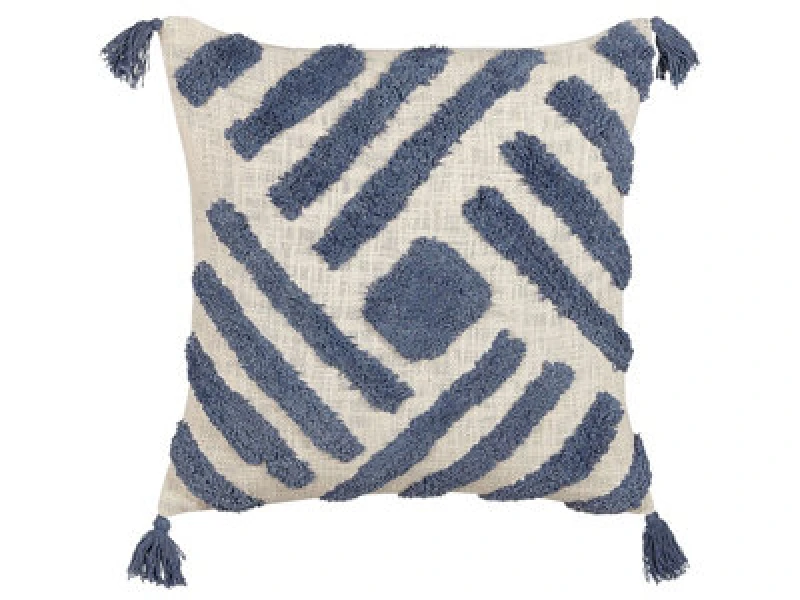 Image of Beliani Throw Cushion Jacaranda Cotton 45 X 45cm Blue Geometric Pattern
