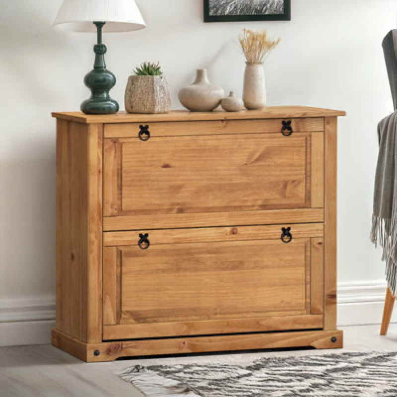 Image of Mercers Furniture Corona 2 Shelf Shoe Rack Chest Solid Wood Pine Antique Wax Wooden
