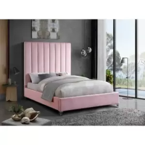 Image of Alexo Upholstered Beds - Plush Velvet, Small Double Size Frame, Pink - Pink