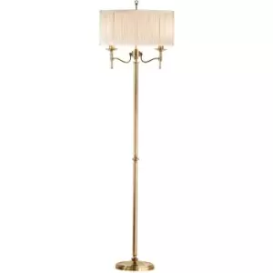 Image of Luxury Classic Twin Arm Feature Floor Lamp Antique Brass & Beige Organza Shade