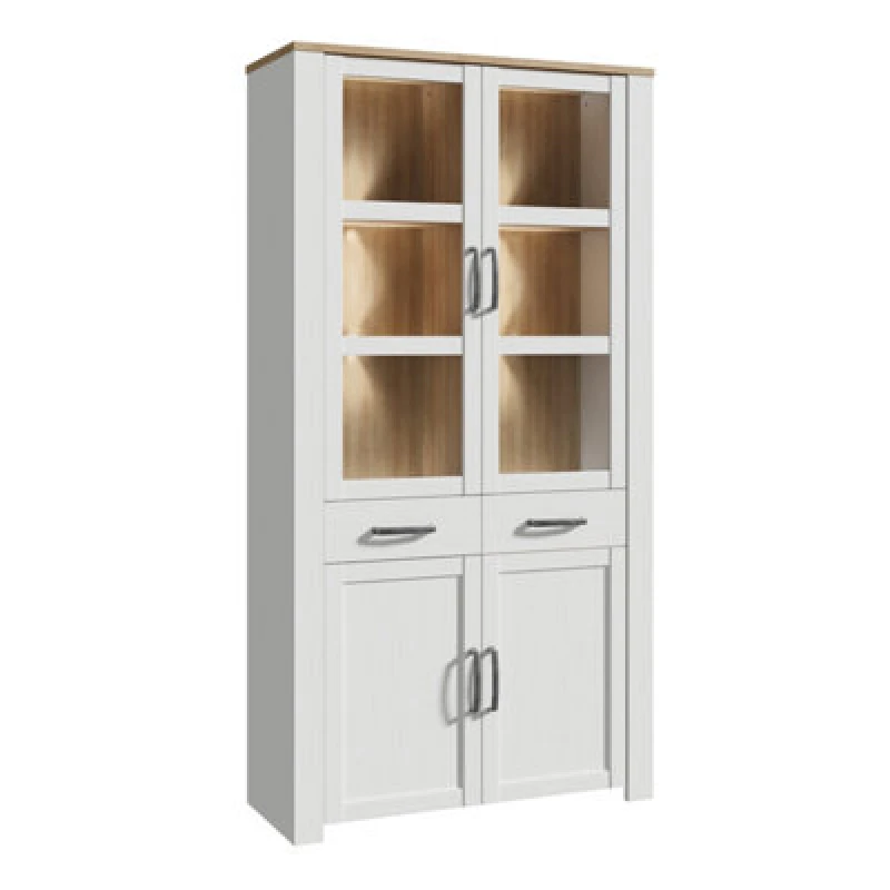 Image of Furniture To Go Bohol Display Cabinet 4 Door 2 Drawer In Oak/white Inc LED Lighting