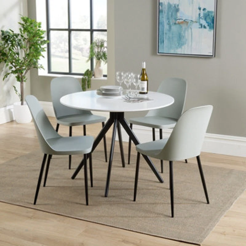 Image of Core Products Aspen White 100Cm Round Dining Table With 4 Grey Plastic Duo Design Chairs