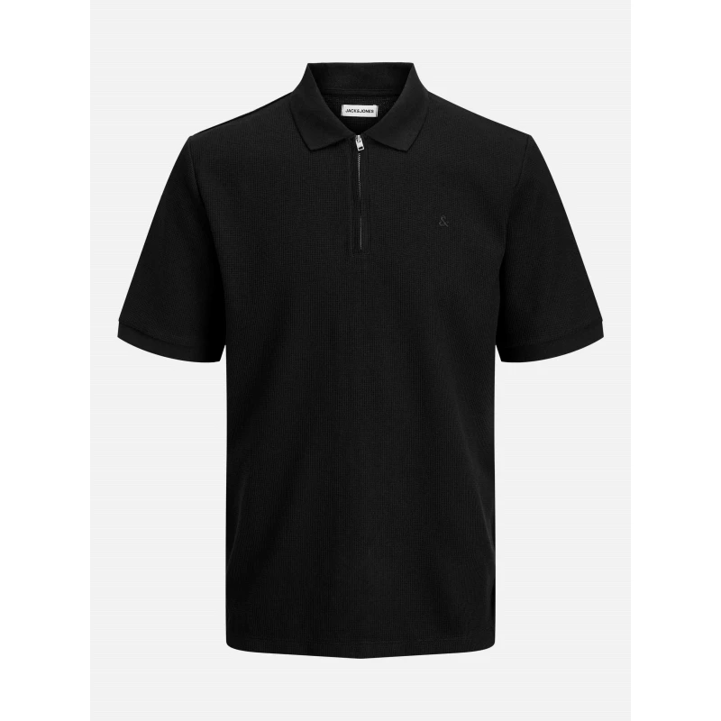 Image of Jack and Jones Austin Zip Polo Plus Size Mens Black male 2XL