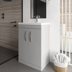 Image of Nuie - Athena Floor Standing 2-Door Vanity Unit with Basin-3 600mm Wide - Gloss Grey Mist