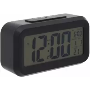 Image of Black LCD Digital Clock Small Desk Clock / Alarm Clock Battery Powered Lightweight Temperature Sensor Contemporary w14 x d5 x h8cm - Premier