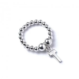 Image of Initial T Charm with Sterling Silver Ball Bead Ring