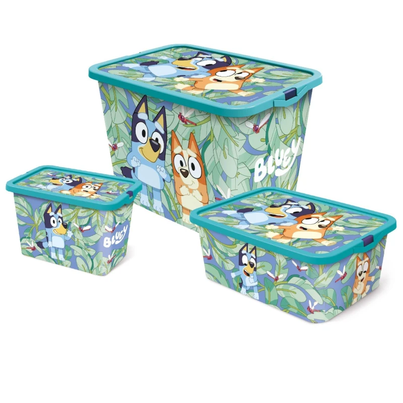 Image of Bluey Set Of 3 Bluey Storage Boxes Blue