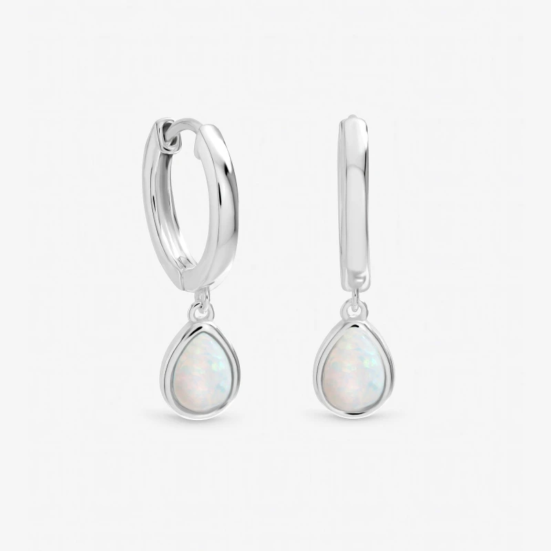 Image of Inicio Sterling Silver Plated Opal Peardrop Charm Hoops Silver female One Size