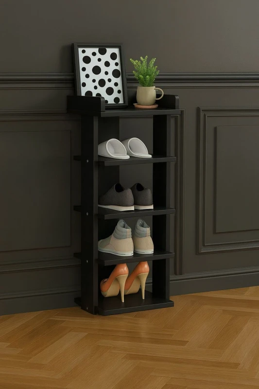 Image of Neo 5 Tier Wooden Shoe Rack Storage in Black Unisex