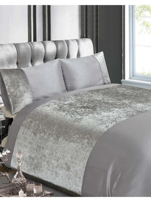 Image of Crushed Velvet Silver King Duvet Cover Set