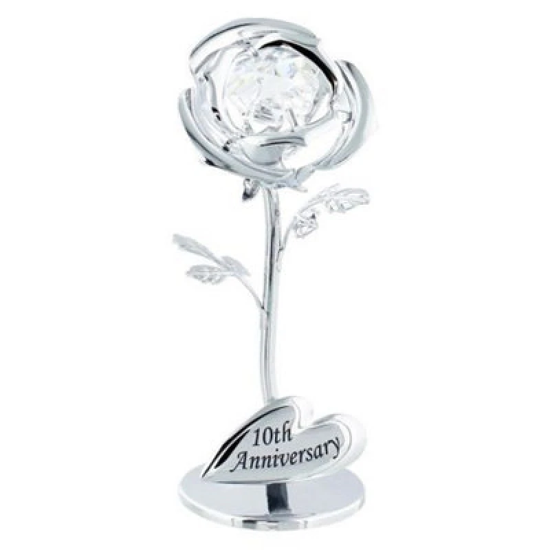 Image of Happy Homewares Modern 10th Anniversary Silver Plated Flower With Clear Swarovski Crystal Bead