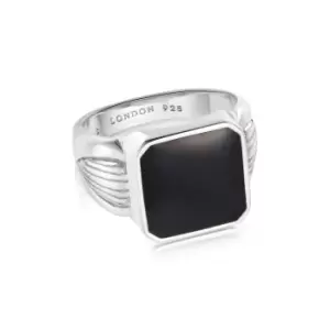 Image of Rings 925 Sterling Silver Bold Black Enamel Signet Ring Sterling Silver