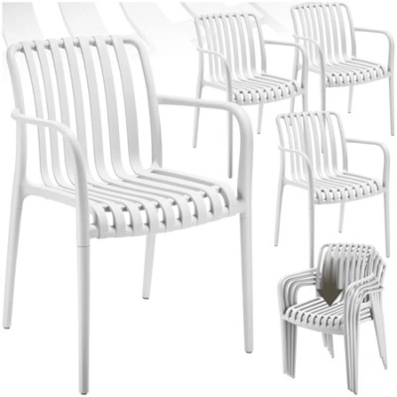 Image of Tectake Garden Chairs Alcudia - Weather-Resistant, Durable And Long-Lasting Plastic - Cream - Set Of 4