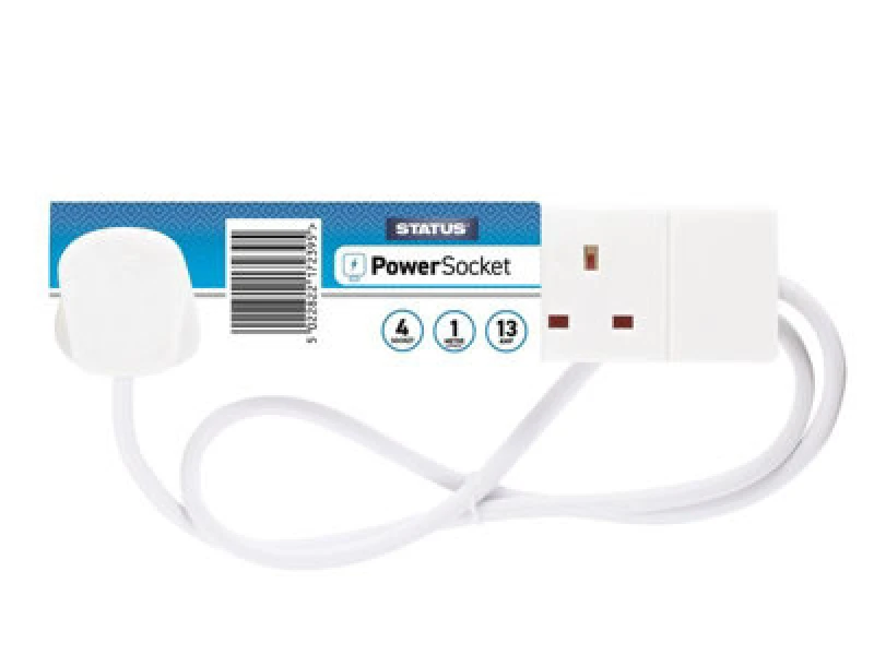 Image of Status S4W1Ms12 Extension Lead 240V 4-Gang 13A White 1M Sin4Sm1W
