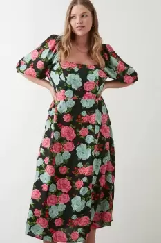 Image of Curve Pink Floral Square Neck Midi Dress