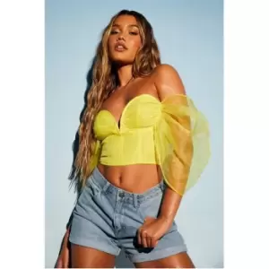 Image of I Saw It First Yellow Organza Sleeve Binding Detail Corset Top - Yellow