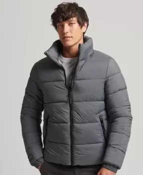 Image of Superdry Mens Non Hooded Sports Puffer Jacket Grey / Football Grid Charcoal - Size: M