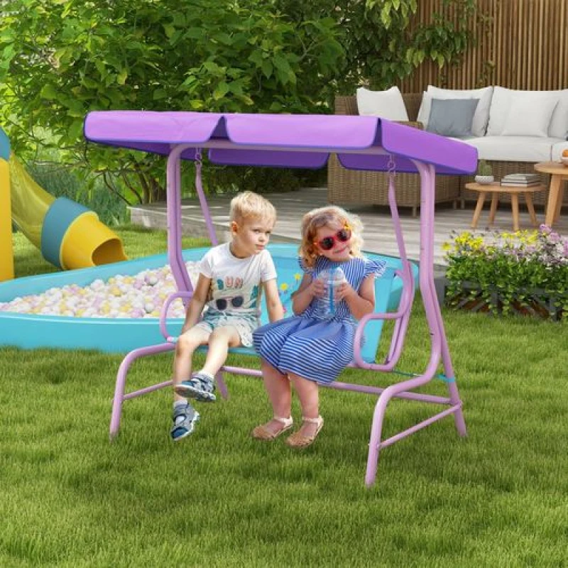 Image of Outsunny 2 Seater Kids Swing Chair, Fairy-Themed with Adjustable Canopy, Blue 3E1-004V00BU