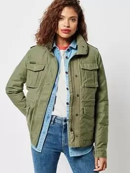 Image of Superdry Rookie Borg Lined Military Jacket - Khaki, Size 14, Women
