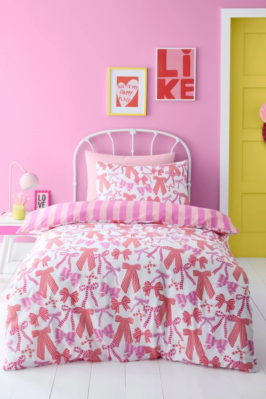 Image of Bedlam Bow and Stripes Duvet Cover Bedding Set Pink