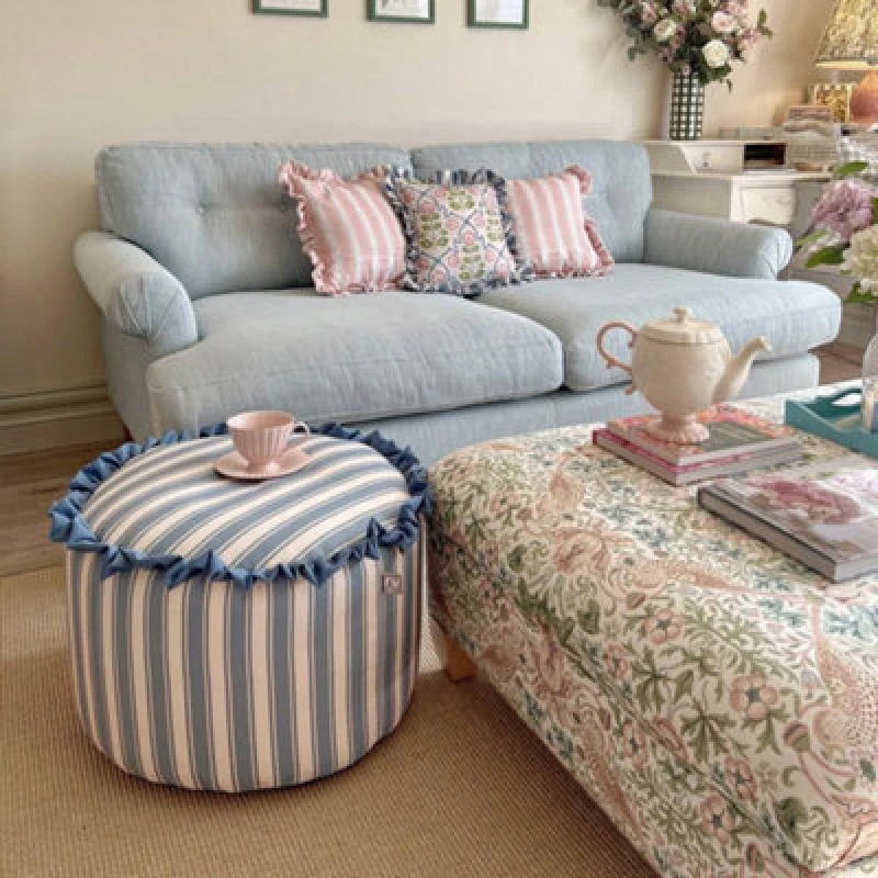 Image of rucomfy Beanbags rucomfy Frilled Striped Pouffe Beanbag - Seafoam Blue 103-STR-POU-SEA