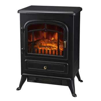 Image of HOMCOM 1800W Freestanding Indoor Iron Heater with Burning Log View - Black