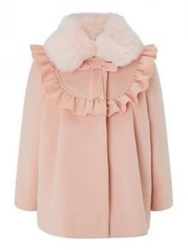 Image of Monsoon Baby Girls Pink Frill Coat - Pink, Size 3-6 Months
