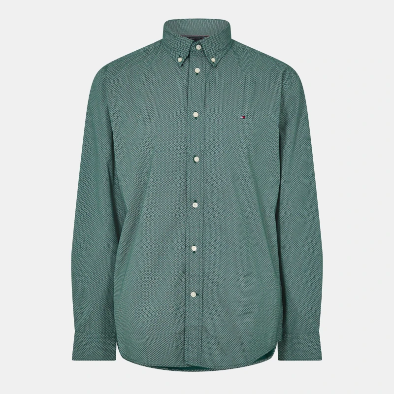 Image of Tommy Hilfiger Mens Long-Sleeve Poplin Print Patterned Shirt Orna Green 0H9 male M