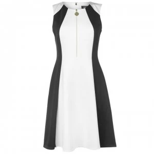 Image of DKNY Sleeveless Fit and Flare Dress Ladies - Ivory/Black