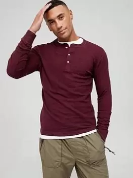 Image of Superdry Long Sleeve Grandad T-Shirt - Red , Red Size M Men