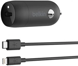Image of Belkin USB C type c 15w Car Charger With USB A Pass Through charge Two Devices Black